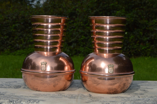 Pair Copper Vases Copper Decor Utensil Holders Flower Vase GAOR Villedieu France Copper Pot Lourdes Badges Home Decor French Copper Design