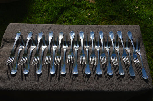 Job Lot of 24 Forks Marked Either Metal Alliance or 50 Filet Pattern Art Deco Silver Plate Cutlery Set Paris Flatware Restaurant Forks