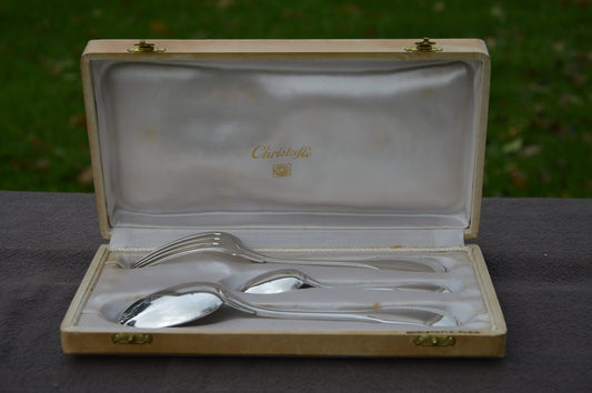 Christofle Dining Set Individual Box 3 Pieces Versailles Pattern Fork Spoon Teaspoon Fully Marked Christofle 1935-1983 Silver Plate
