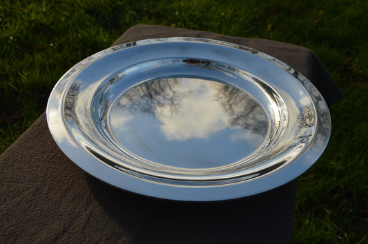 Christofle Large Round Platter French Vintage Silver Plate Metaille Blanc Makers Mark Beautiful Example Silver Plate Platter 1935-83