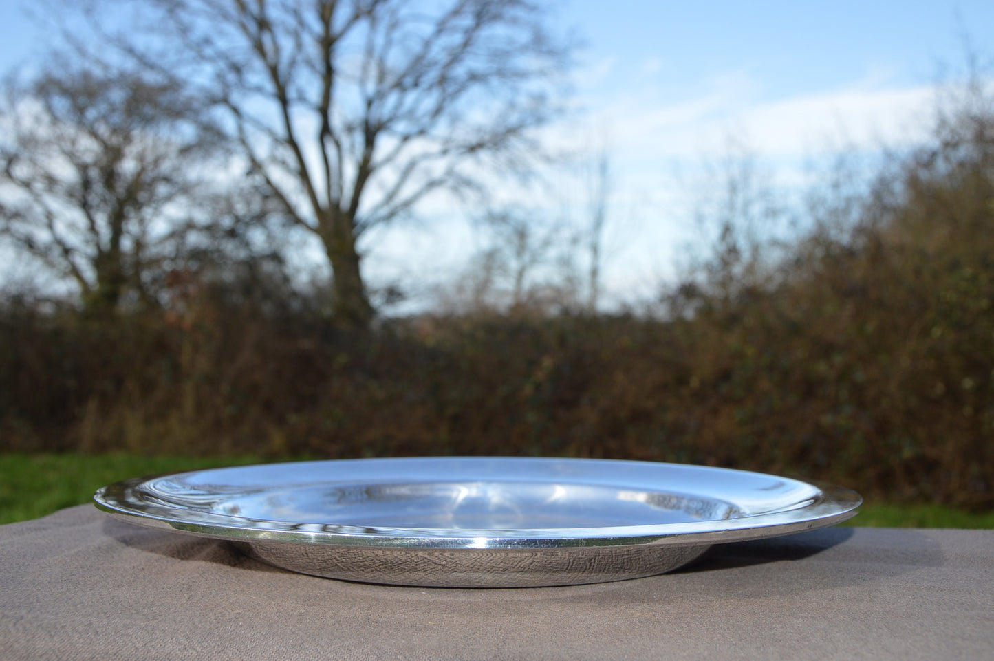 Christofle Large Round Platter French Vintage Silver Plate Metaille Blanc Makers Mark Beautiful Example Silver Plate Platter 1935-83