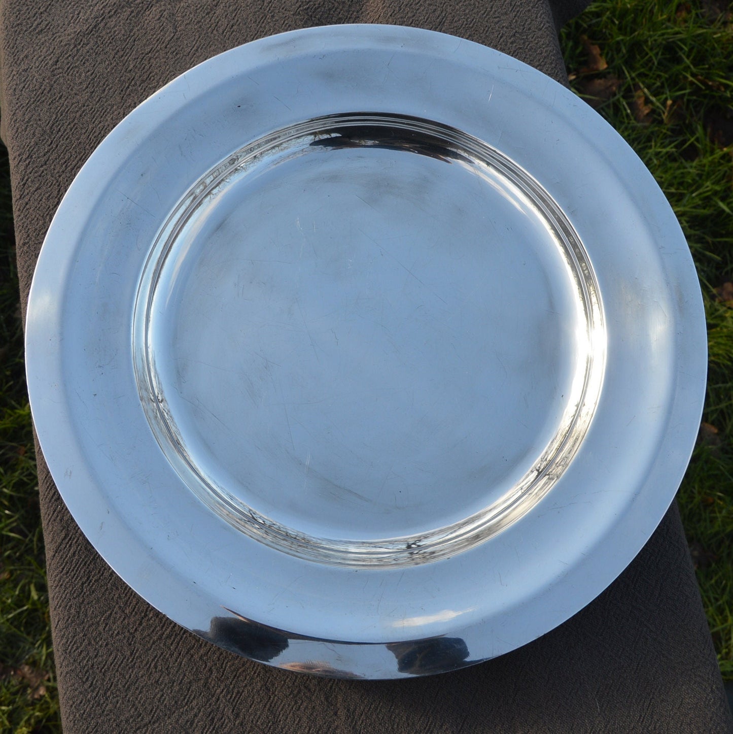 Christofle Large Round Platter French Vintage Silver Plate Metaille Blanc Makers Mark Beautiful Example Silver Plate Platter 1935-83