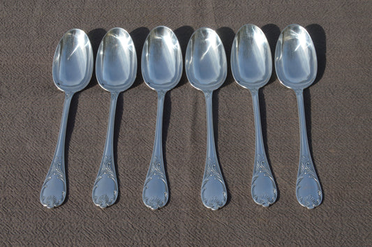 Antique Christofle Six Cuillères Dessert Marley Français Argent Plaqué Marqué Christofle Antique Christofle 1874-1899 Couverts Couverts