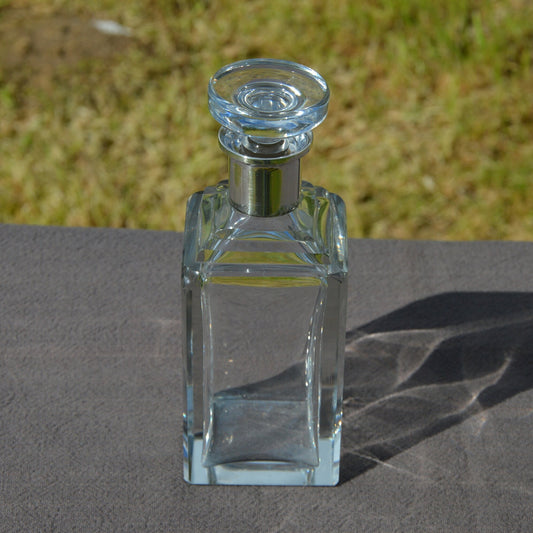 French Glass Decanter Antique Heavy Silver Collar Glass Wine Carafe Flask Jug Container Pitcher Good Condition French Made 800 Silver Stamp