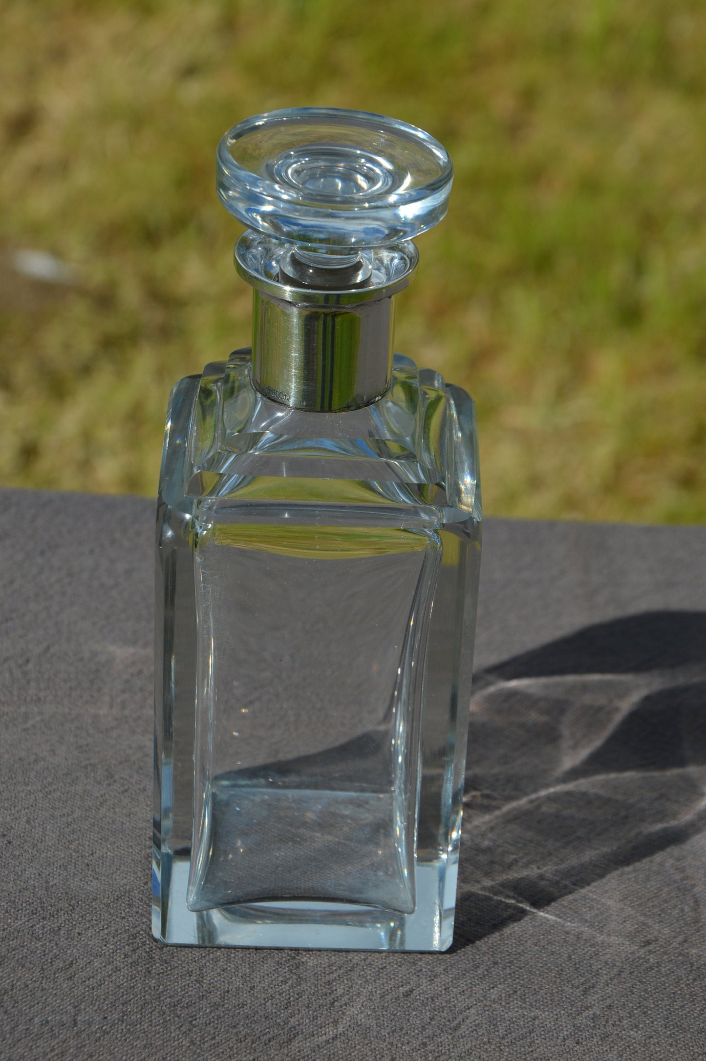 Français Carafe en verre Antique Collier en argent lourd Carafe à vin en verre Flacon Pichet Récipient Pichet Bon état Fabriqué en France Timbre en argent 800