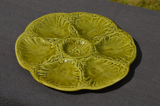 Oyster Plate Gien Huitre Mussel Fish Plate Gien Olive Green Vintage French Super Condition Seafood Plate Shellfish Plate Oyster Plate