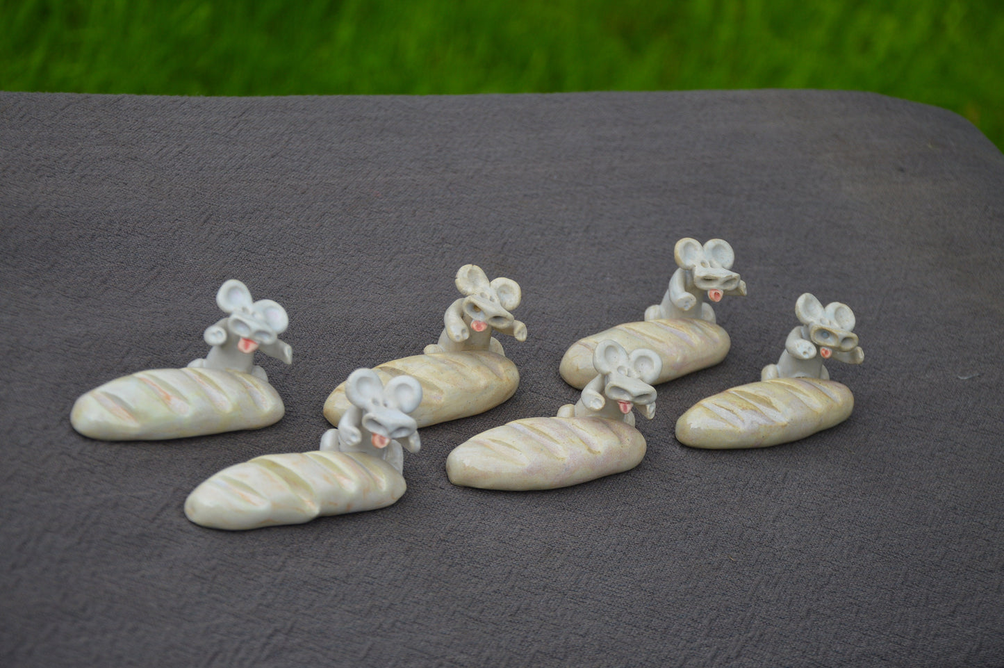Vallauris Knife Rests Vintage French Mice Mouse Six Knife Rests Baguette Ceramic 6 Knife Rests Beige Ceramic Fabulous Quality Stamped
