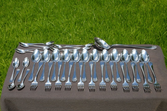 Dixi Dessert Box of 49 Pieces Forks Spoons Teaspoons Luxury Luncheon Pudding Cutlery Silver Plate Set 12 Bonus Knives Collected Set Worn Box
