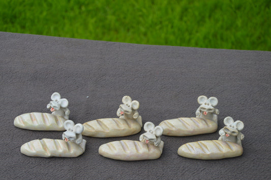 Vallauris Knife Rests Vintage French Mice Mouse Six Knife Rests Baguette Ceramic 6 Knife Rests Beige Ceramic Fabulous Quality Stamped