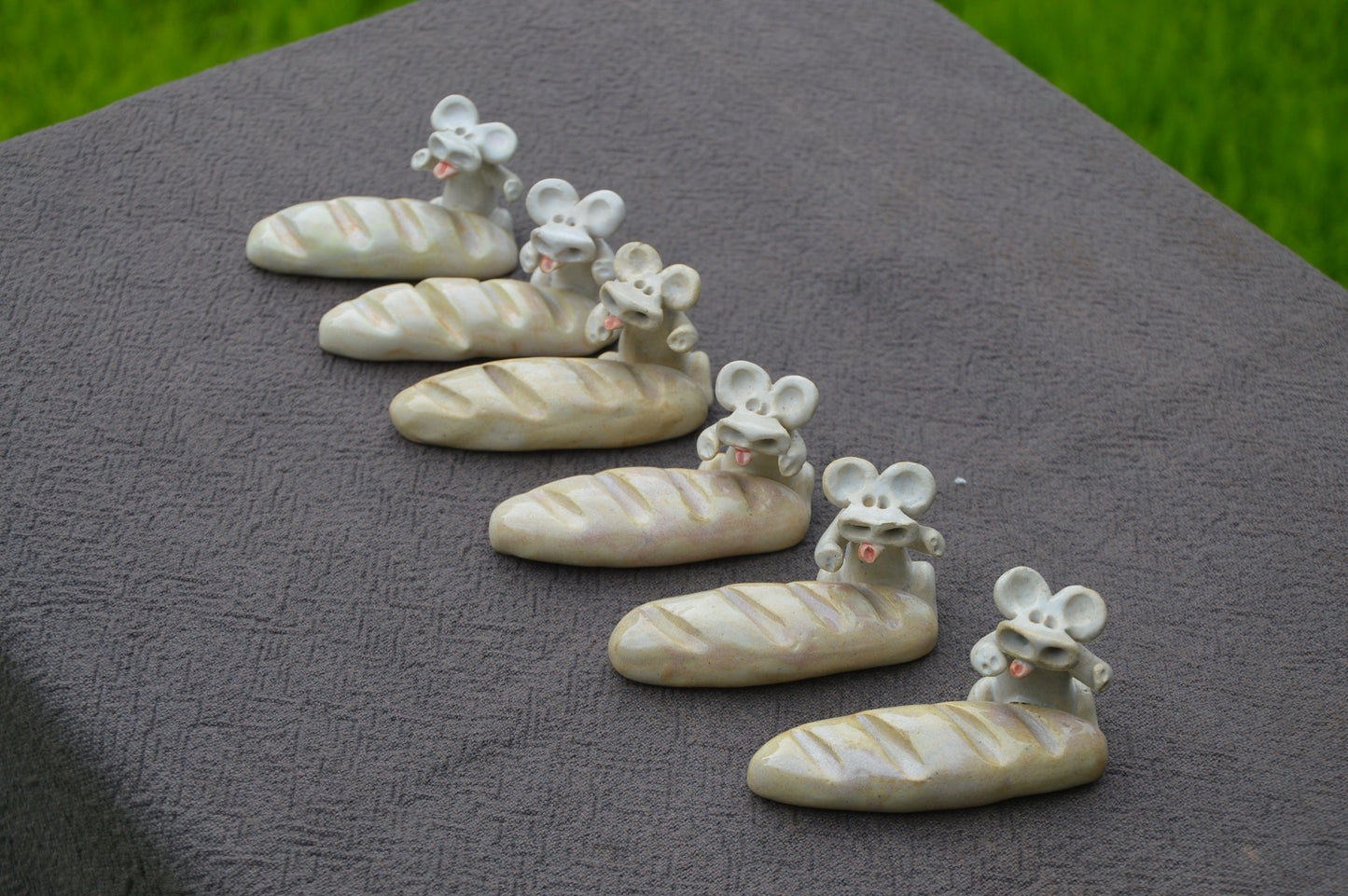 Vallauris Knife Rests Vintage French Mice Mouse Six Knife Rests Baguette Ceramic 6 Knife Rests Beige Ceramic Fabulous Quality Stamped