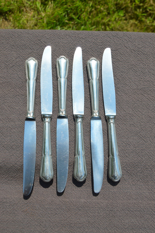 Ercuis Silver Plated 'Metaille Blanc' Set of 6 Knives Made by Ercuis of Paris 6 Six Super Knife Set Marked Ercuis Paris Some Minor Dents