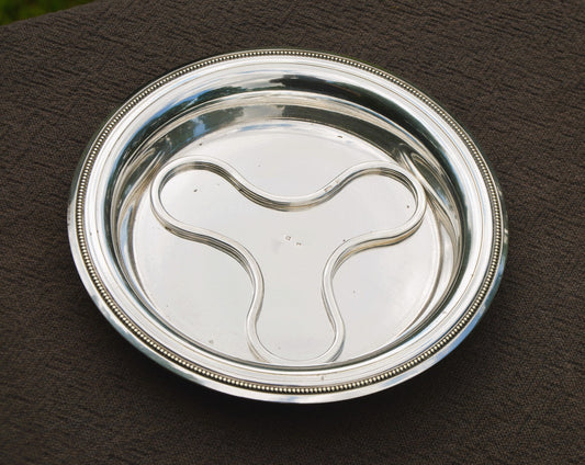 Antique Bottle Coaster Silver Plate Heavy Fully Marked Wine Coaster French Quality Champagne Coaster Collectors Item with Drip Insert