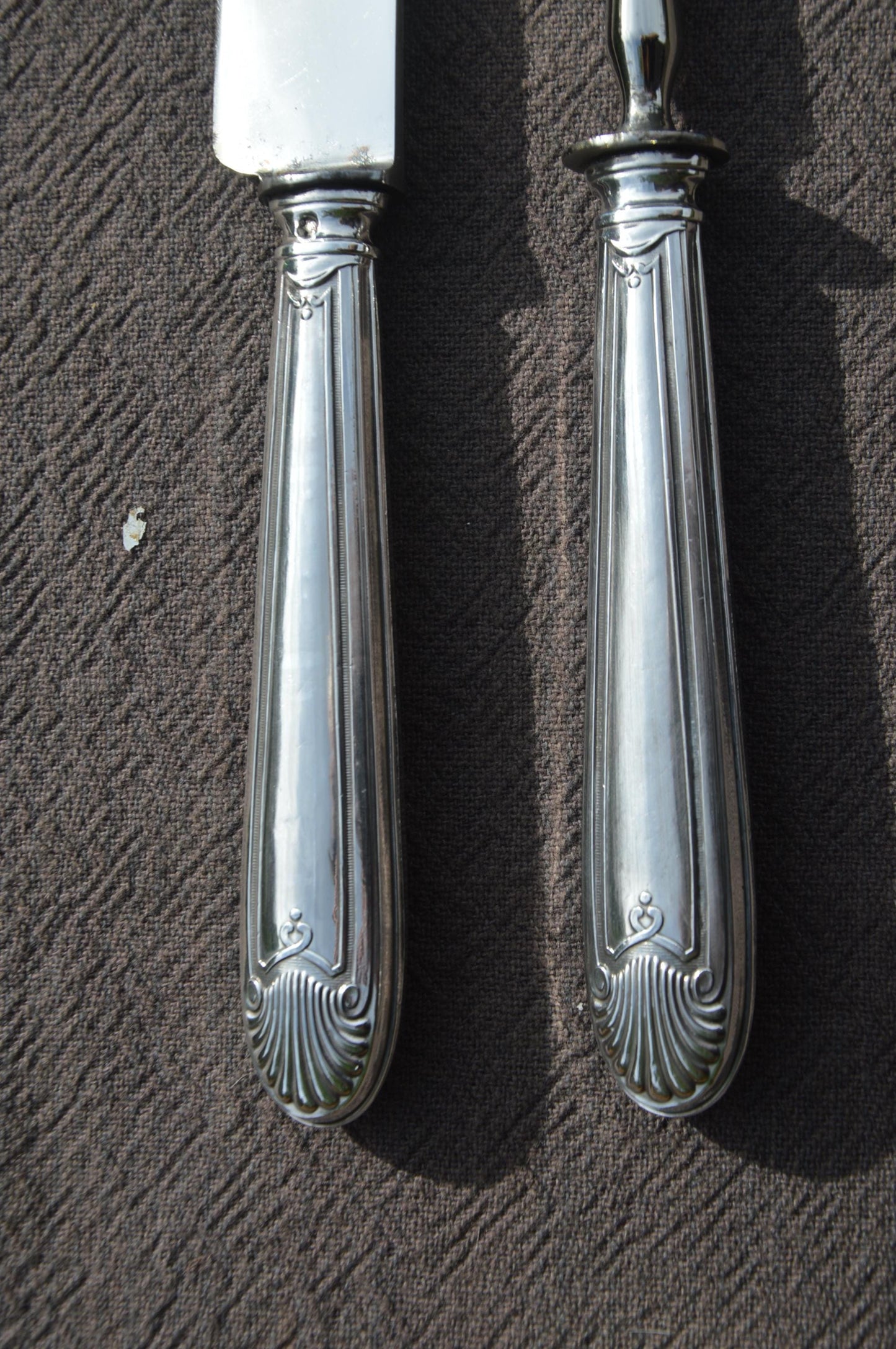 Carving Set French Solid SILVER Silver Handle Fork Carbon Steel Blade Antique Hallmarked Minerva 950 Silver Marked Paris Good Original Box