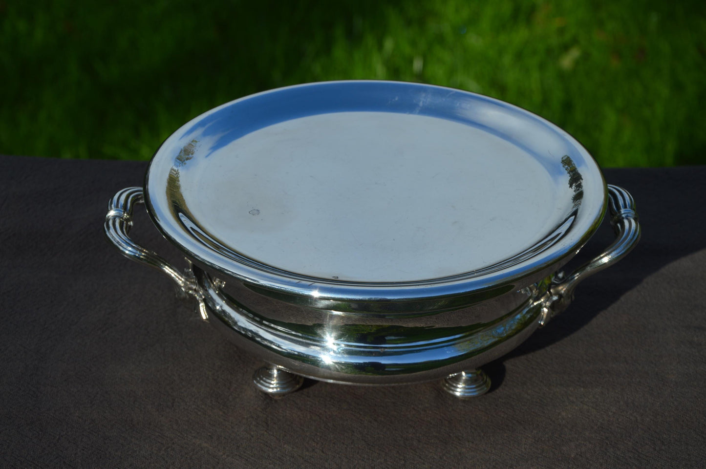 Christofle Antique Food Warmer French Silver Plated Round Handles Chauffe Plat with Feet Fully Marked Christofle Made in France 1862-1877
