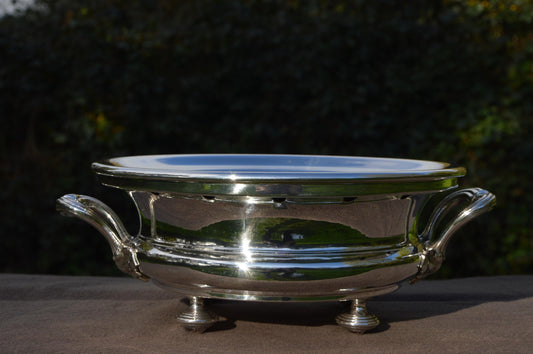 Christofle Antique Food Warmer French Silver Plated Round Handles Chauffe Plat with Feet Fully Marked Christofle Made in France 1862-1877