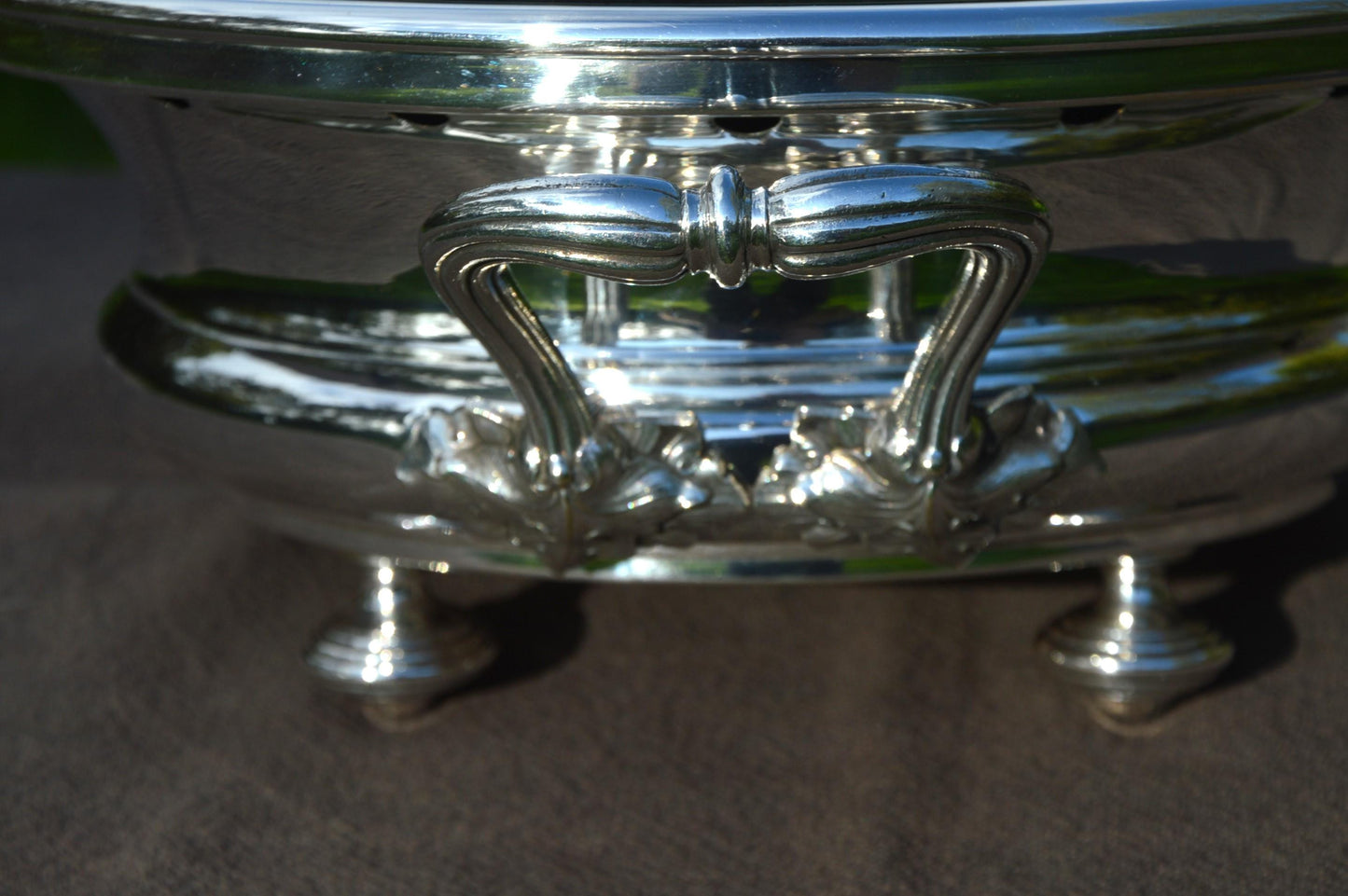 Christofle Antique Food Warmer French Silver Plated Round Handles Chauffe Plat with Feet Fully Marked Christofle Made in France 1862-1877